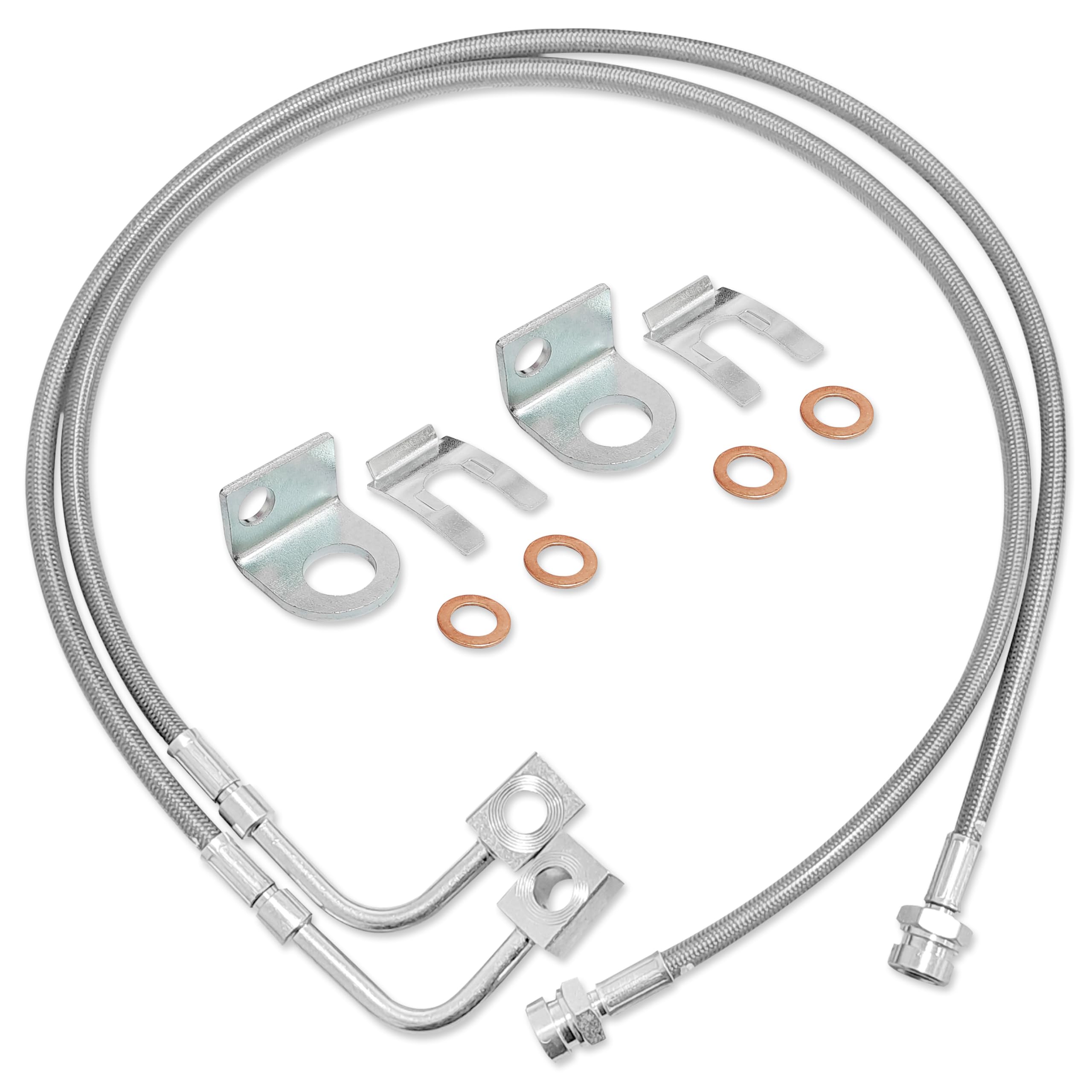 Líneas de freno delanteras de acero inoxidable trenzado para Jeep JK con elevación 4-6"