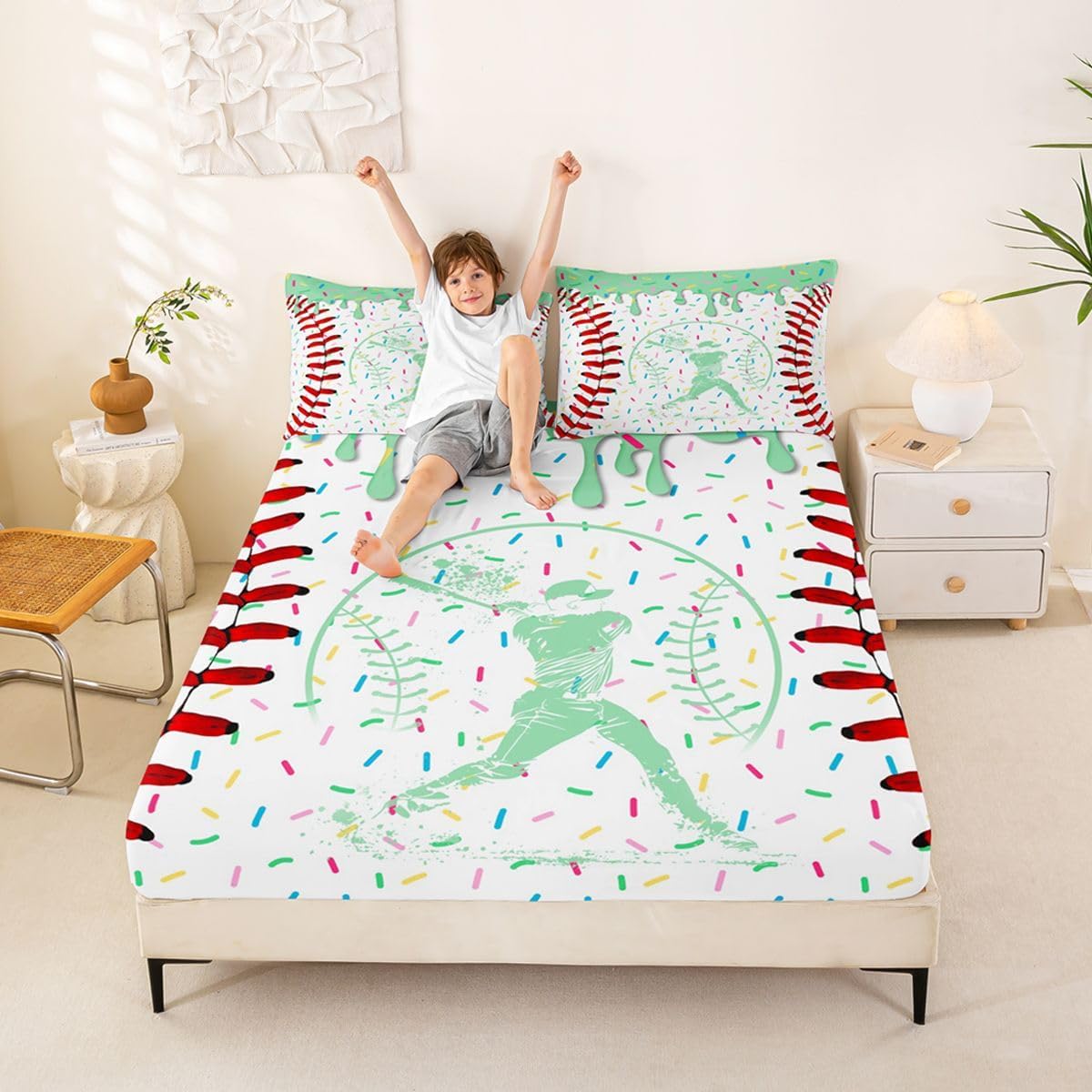 Erosebridal 6 7 Rugby Twin Fitted Sheet Football Bed Sheets for Kids Boys Bedroom Ice Cream Drip Bedding Set Funny Six Seven Sheets