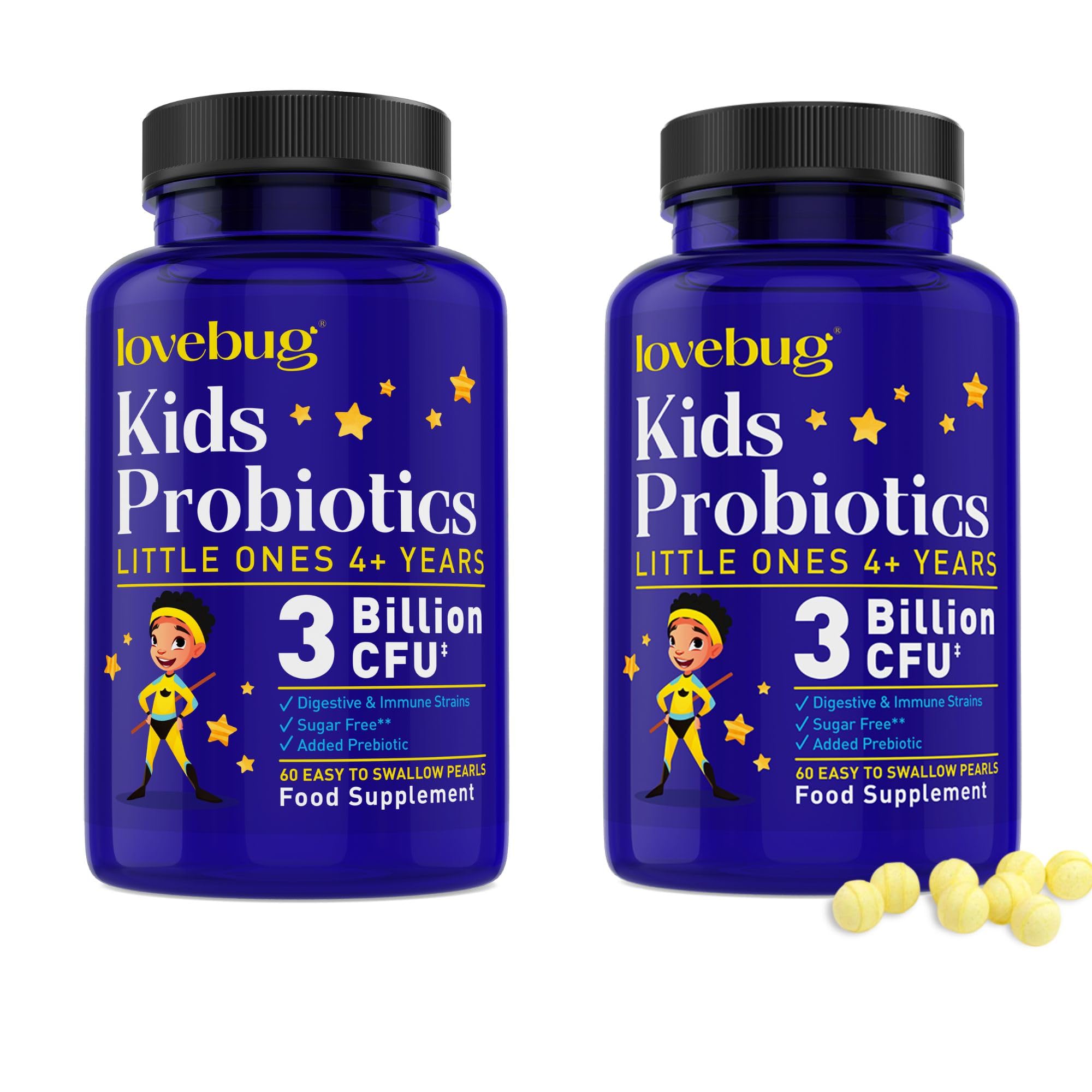 Lovebug Little Ones Kids Multi Biotics, 120 Pearls – 3 Billion CFU Allergen-Free, Non-GMO