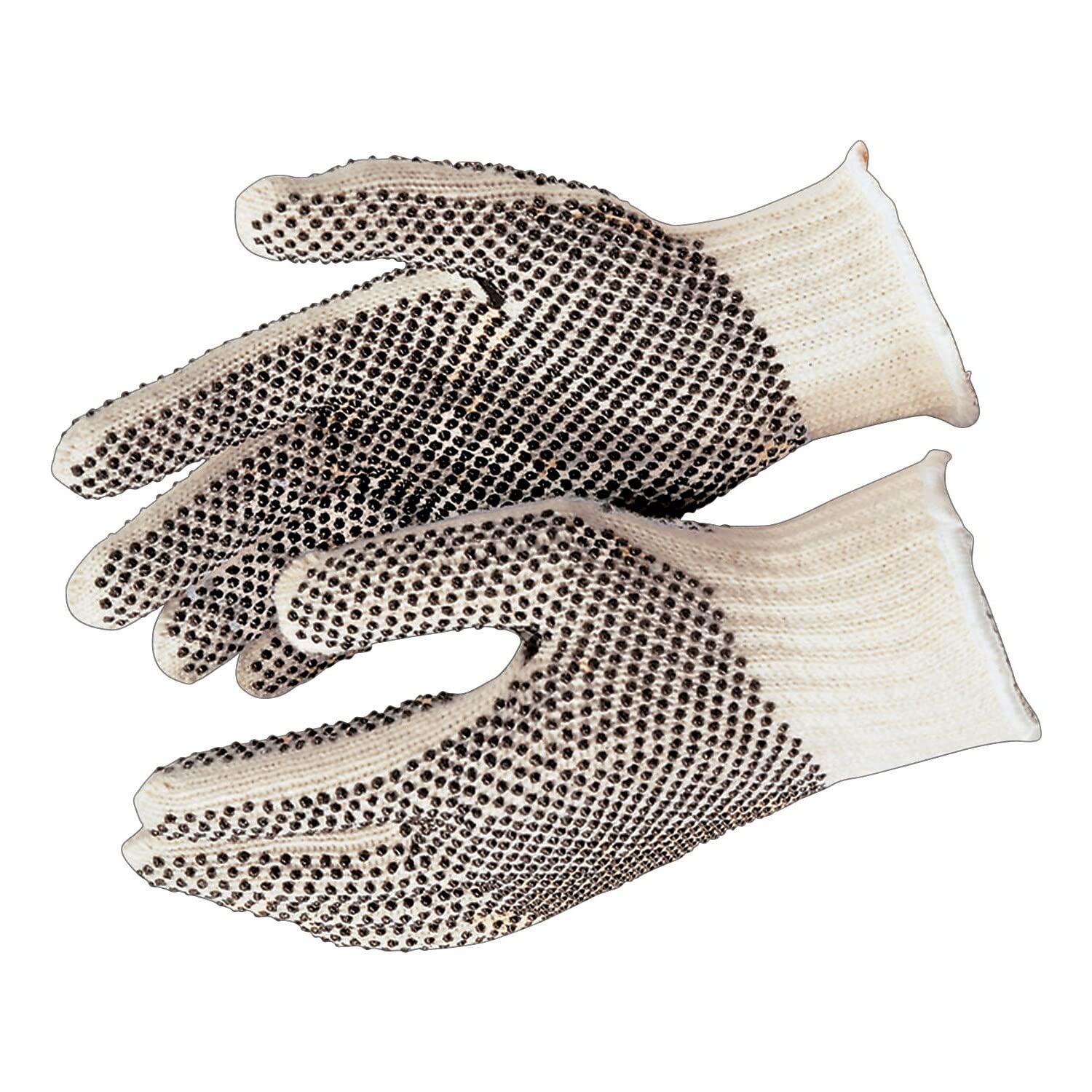 MCR Safety 9660LM Cotton Polyester 7 Gauge PVC Dots 2-Sides Multi-Purpose Mens Gloves with White Hemmed Cuff Natural