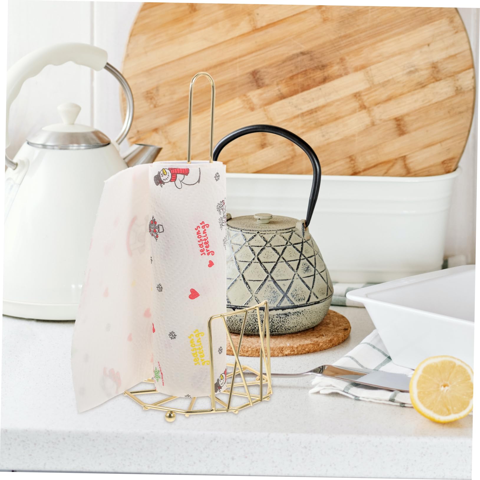 Hemoton Metal Texture Paper Towel Holder Tissue Stand Countertop Tissue Rack Kitchen Paper Holder Decorative