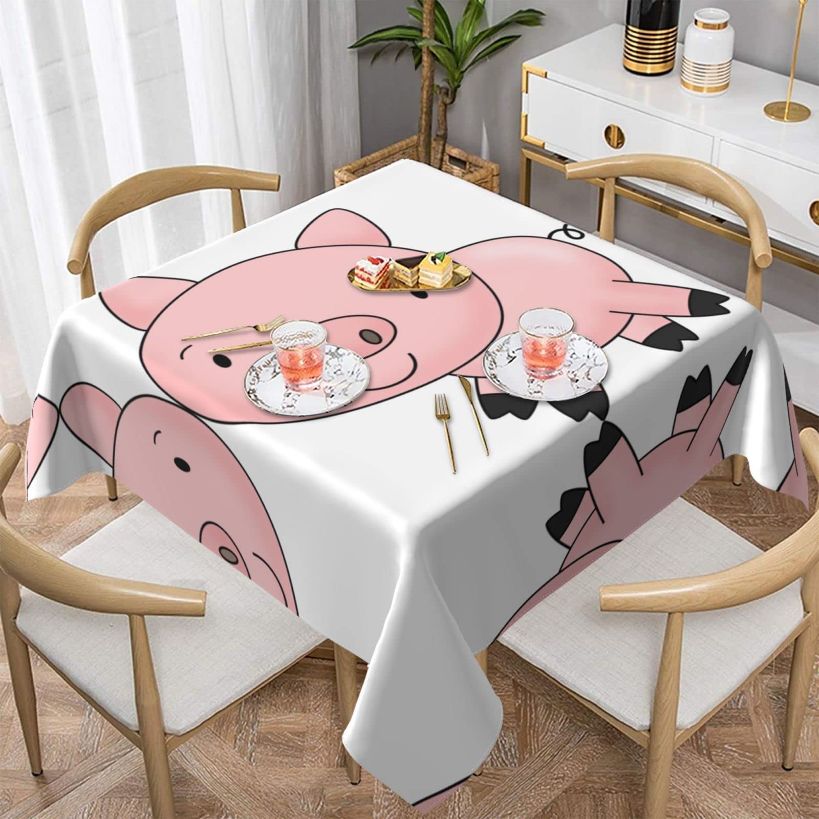 Lawenp Piggy Square Wrinkle-Free Table Cloth Cover Table Decorative for Wedding Dinning Party Banquet Tabletop