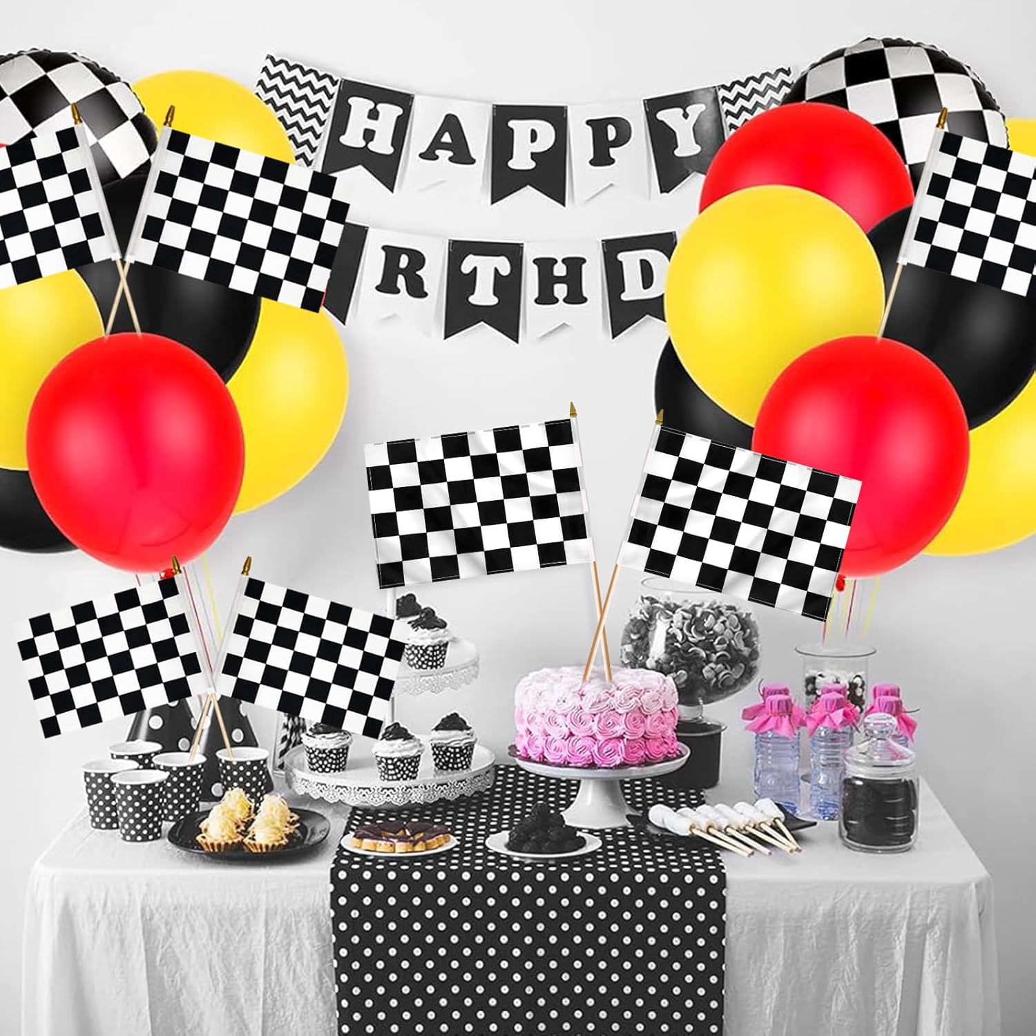 12x18 Inch Black and White Checkered Racing Flags on Stick Hand Held Race Car Flags Perfect for NASCAR Theme Party Car Racing Decorations (24)