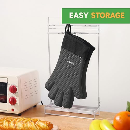 Miniatura 7 de GEEKHOM Guantes de Barbacoa Resistentes al Calor Manoplas de Horno - Guantes de Silicona para Parrilla con Protección de Brazo de 13.7" - Agarrador
