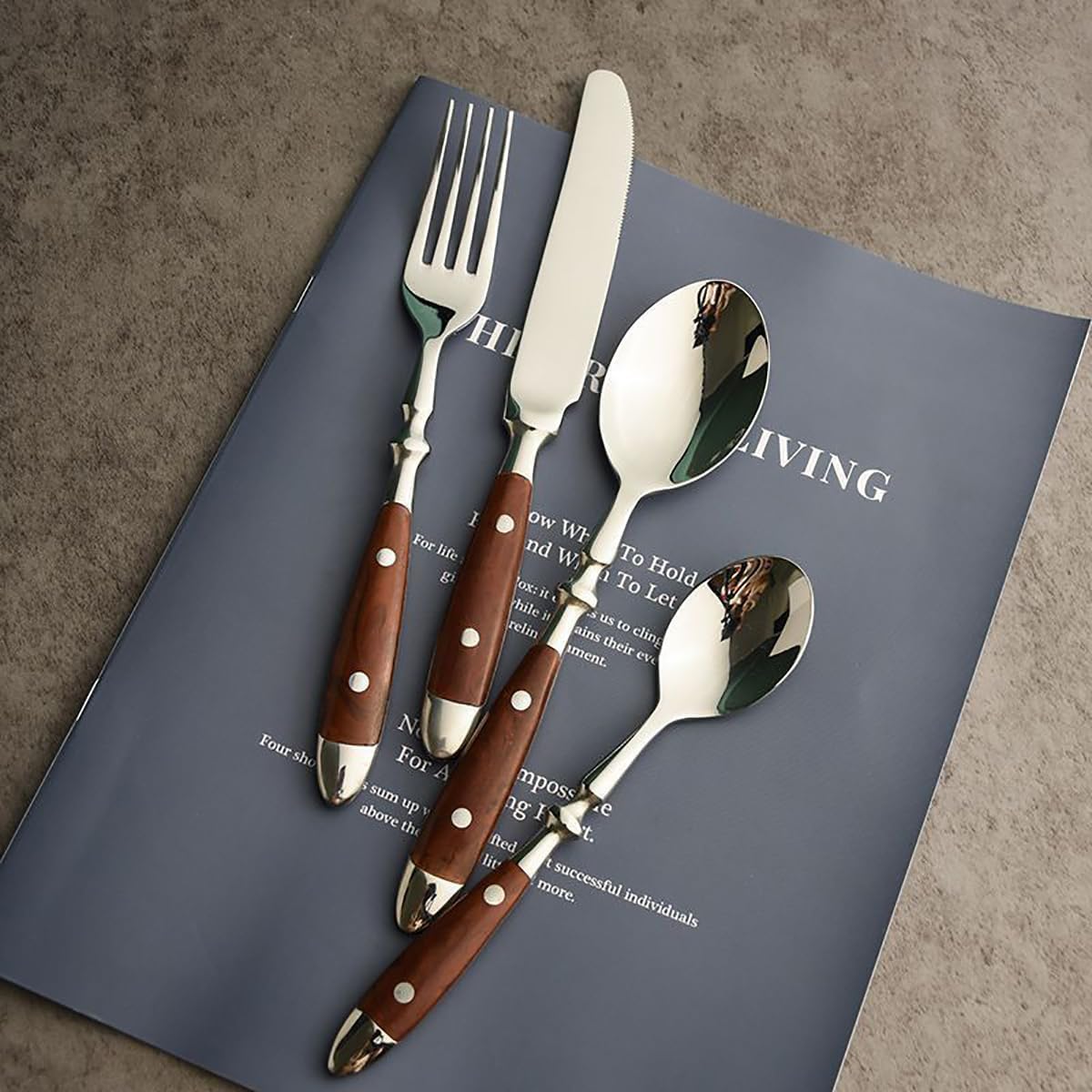 Brown Silverware Set for 1 Flatware Sets Classic Two Nail Handle Ergonomic 18/8 Food-Grade Stainless Steel Cutlery SetDishwasher Safe for Family Gatherings Dishwasher Safe