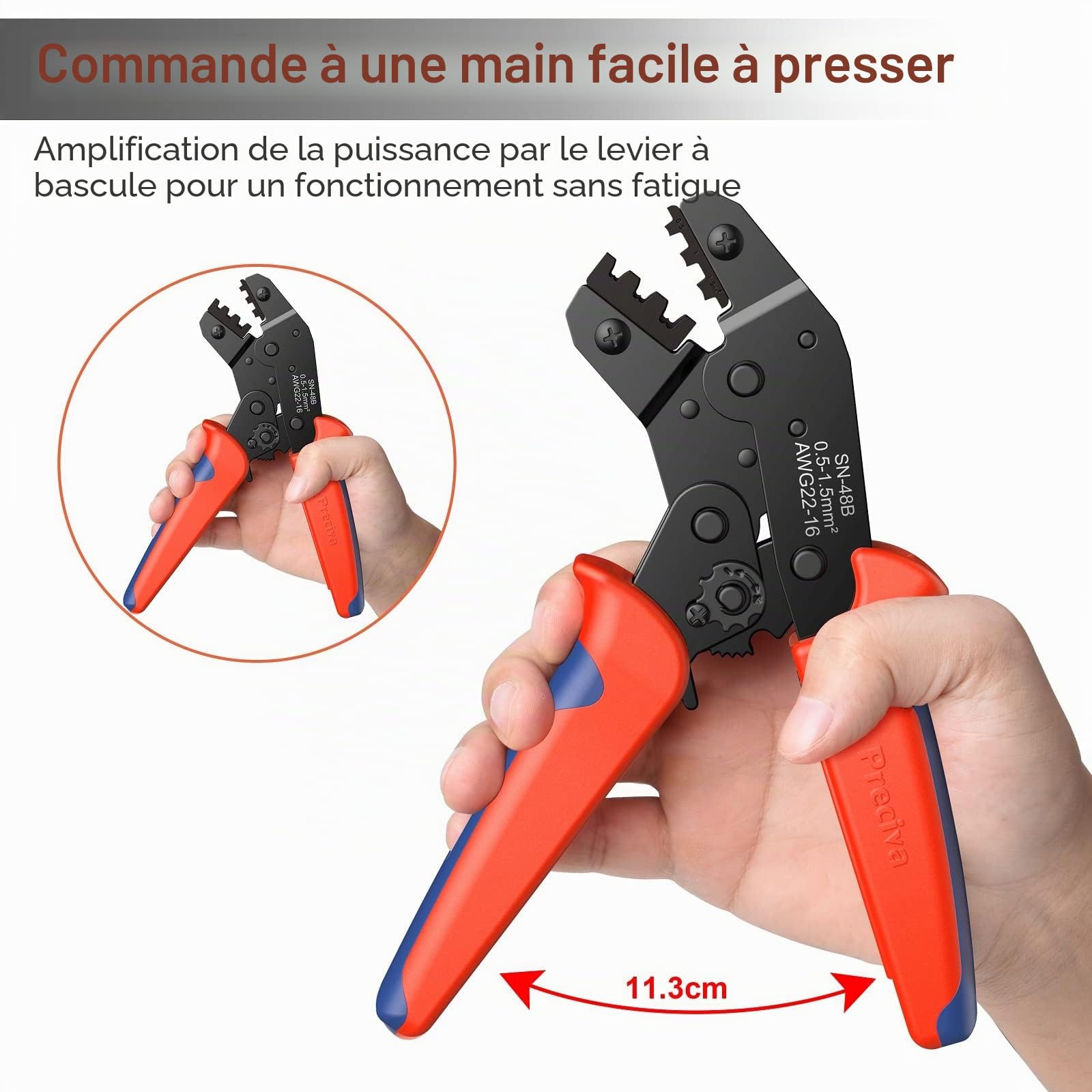 Preciva Pince à Sertir, 600 Terminals Sertissage Wire Crimpers Support 0.5-1.5mm2, Pinces Professionnelles Outil à Sertir