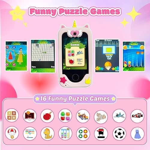 Miniatura 5 de Juguetes para teléfonos inteligentes para niños, regalos de unicornios AOOKYMEL para niñas de 6 a 8 años, pantalla táctil, reproductor de MP3,