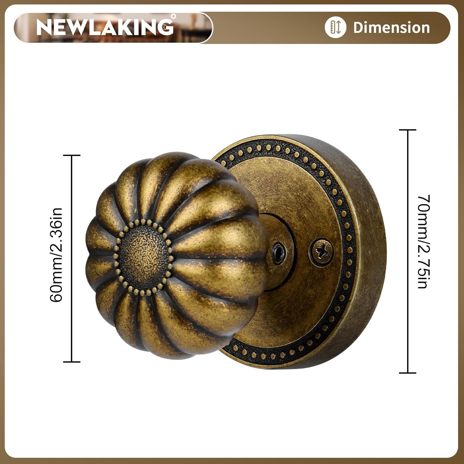 Dummy Door Knob Interior, Antique Brass Bronze Dummy Door Handles, Vintage Non-Turning Inactive Door Knob for Closet and Pantry, 2 Pack