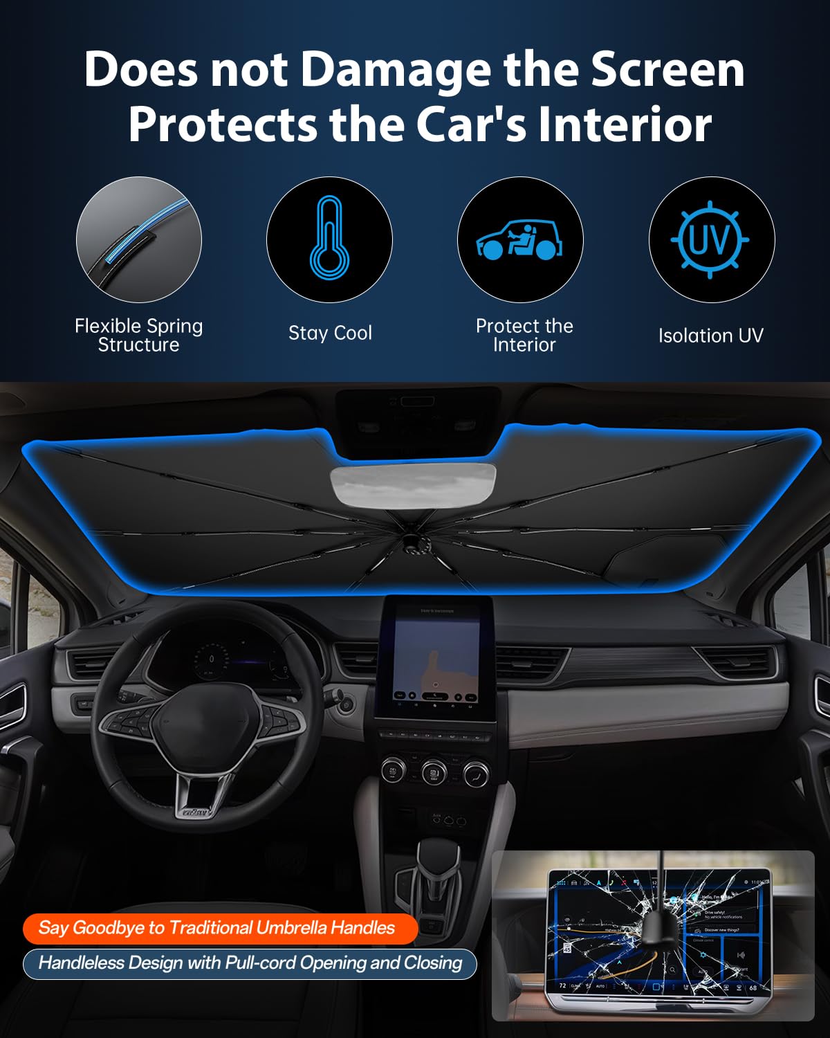 Ruiya 2026 Upgrade Ombrello Parasole Auto Parabrezza Compatibile con Renault Captur 2 2020-2026 /Fiat Grande Panda 2025 2026 / Fiat Panda 2013-2023, Parasole Anteriore Pieghevole Protezione UV