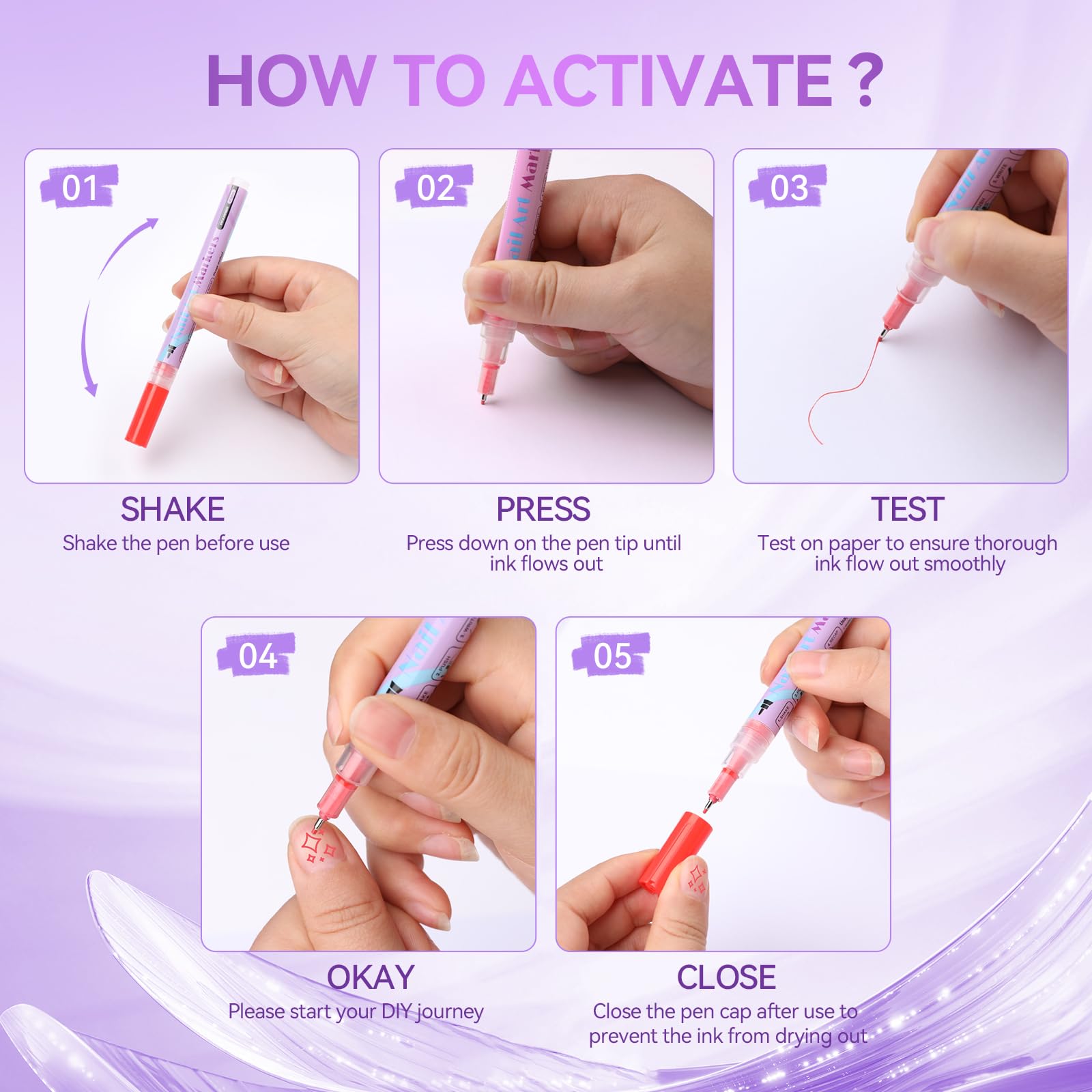 12 colores 3D esmalte de uñas Set de lápices de uñas DIY línea arte de uñas graffiti lápiz de puntos para pintar, delineador de uñas, pincel para DIY Nail Art (1 juego-12 unidades) -TA640-12 — view 6