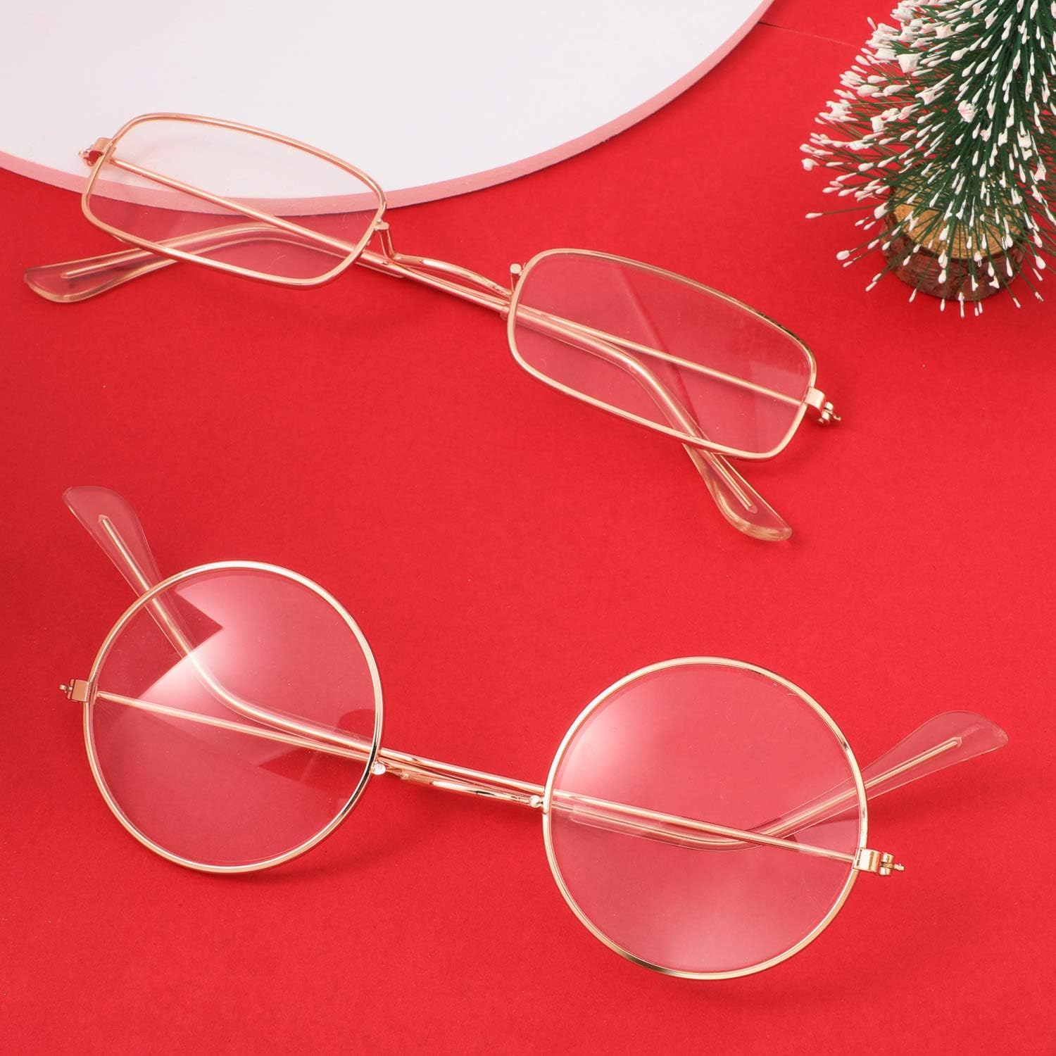 Frienda 4 Pairs Old Man Costume Glasses Gold Santa Eyeglasses Gold Square Round Glasses Christmas Cosplay Accessories