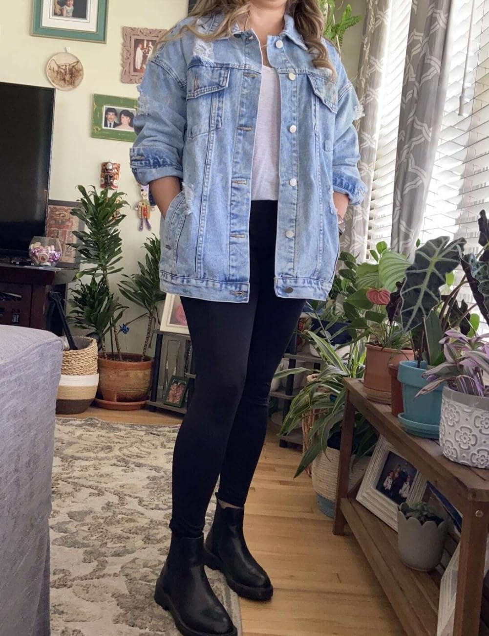Giacca di jeans oversize per le donne giacca di jeans strappata boyfriend manica lunga Trucker Coat