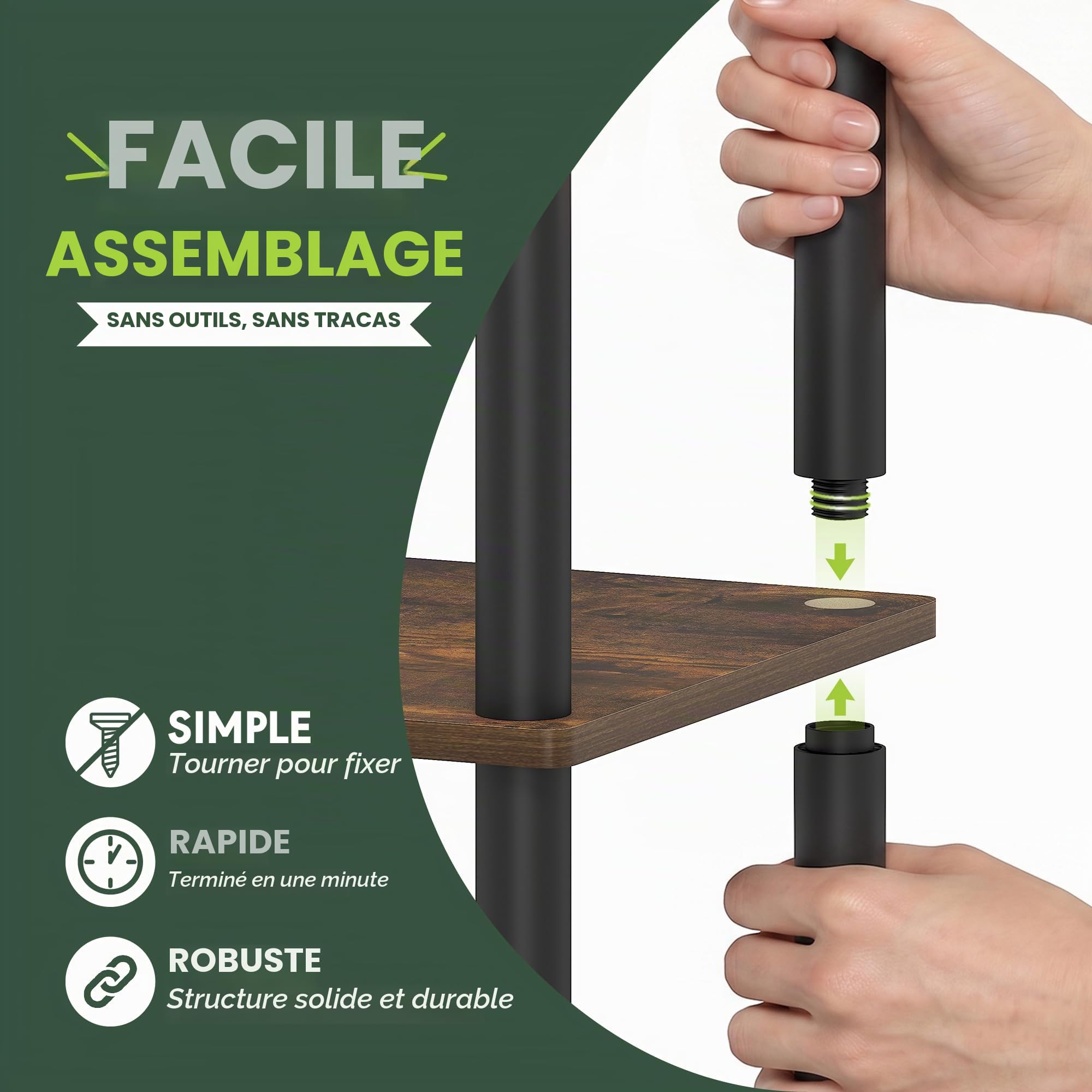Furinno Turn-N-Tube No Tools Meuble TV 3D 3 Niveaux, Engineered Wood, Pin Ambré/Noir, tubo Tondo