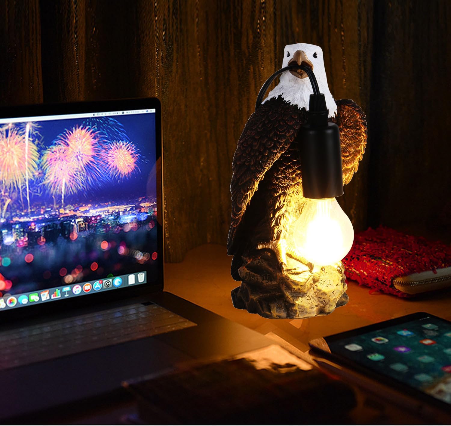 Jorunhe Bird Table Lamp - Resin American Eagle Night Light with E12 Bulb, Crow Table Lamp for Bedroom, Living Room, Cafe, Office Home Decor 7.9" Height