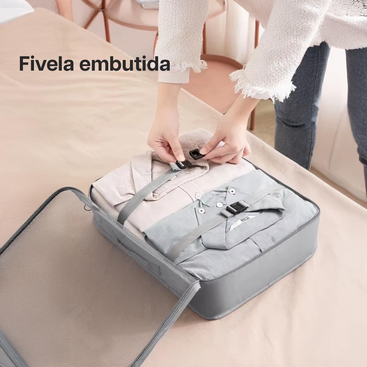 Organizador Viagem Kit 7 Peças - Necessaire para Bagagem Malas Roupas Bolsa Cosméticos Higiene - Dobrável Impermeável Multiuso Feminina Masculina Unissex Grande Compacto Prático (ROSA)
