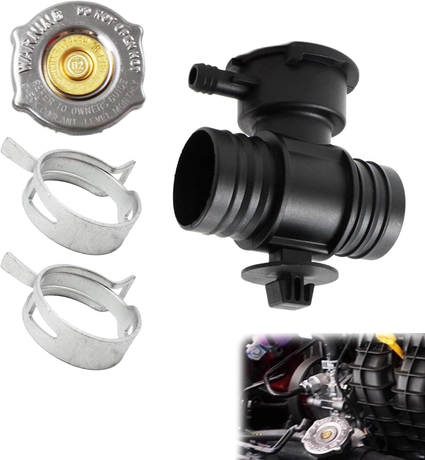 Radiator Coolant Filler Neck with Cap - Compatible with Chrysler 200/Sebring/Dodge Avenger/Durango/Jeep Compass/Patriot (2001-2018) 2.4L/3.7L/4.0L - Replaces 52028810AL, 52029195AK, 55116901AA