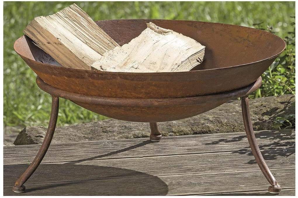 Seaside No.64 - Brasero con parrilla y soporte trípode incluido - Aspecto de óxido metálico - Decoración para jardín, decoración para fiestas en el jardín, accesorios para el jardín - Diámetro 47 cm