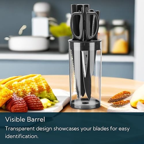 Miniatura 2 de Universal Knife Block without Knives, Round Kitchen Knife Holder with Scissors SlotSpace Saver Knife Storage with Clear Barrel - Unique Slot Design