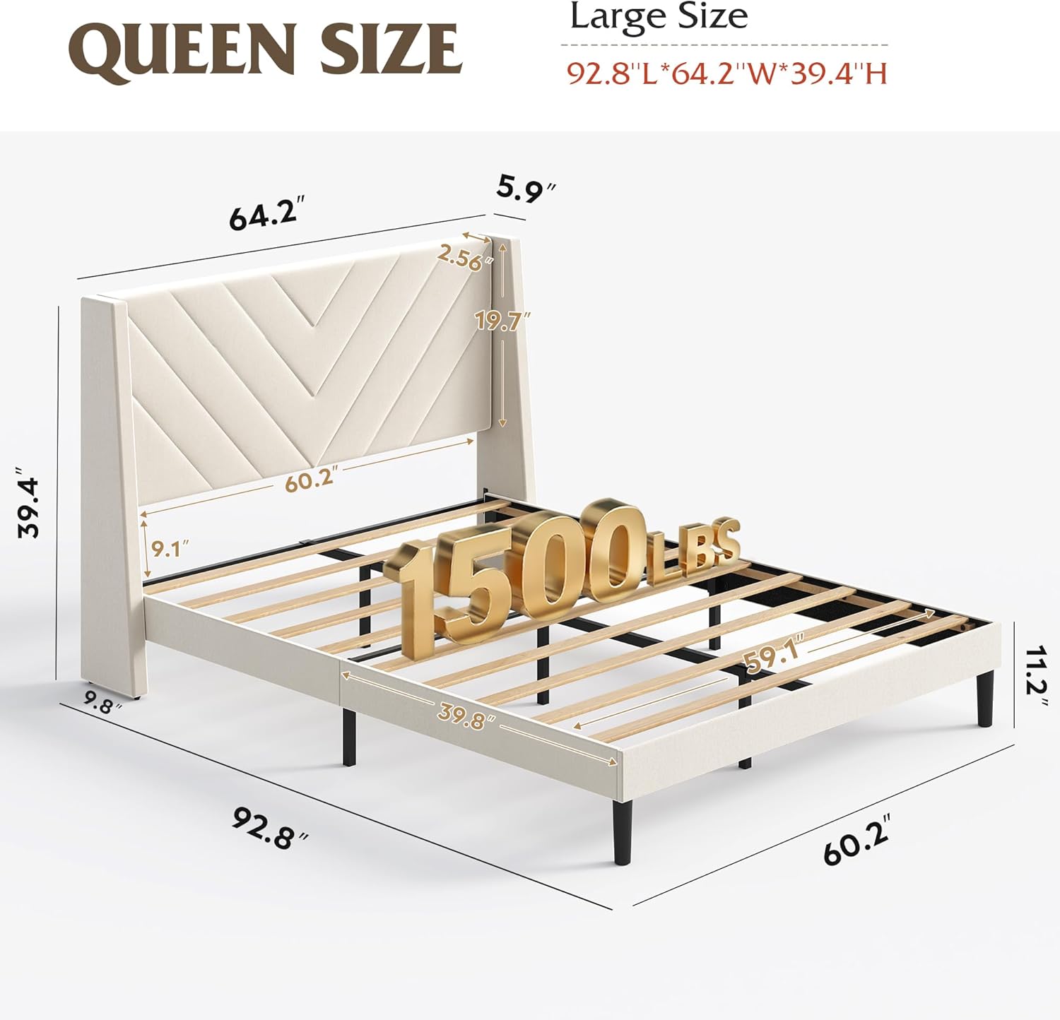 WLIVE Upholstered Bed Frame, Queen Bed Frame with Tufted Headboard, Platform Bed with Wing Side & Wood Slats, 1500LBS Mattress Foundation, No Box Spring Needed, Easy Assembly, Velvet Beige