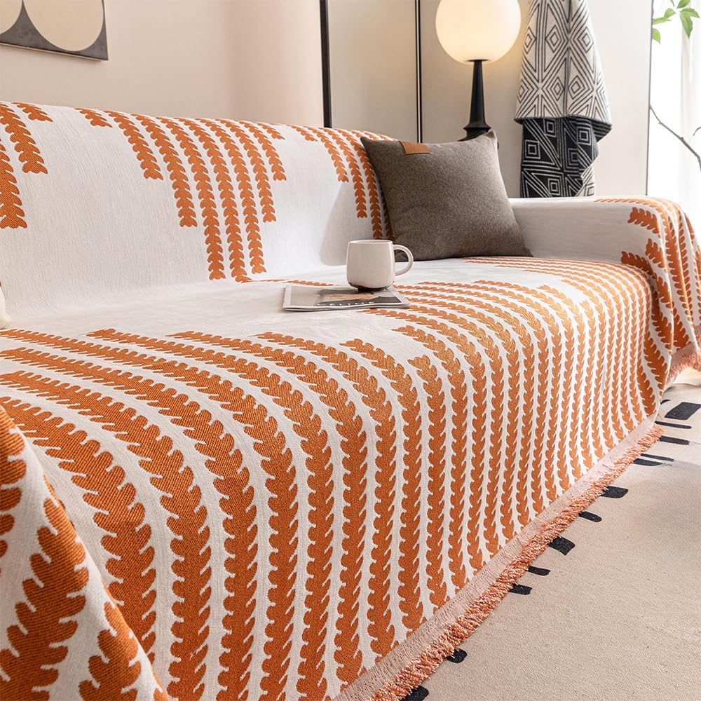 Reversible Chenille Sofa Cover,Chenille Couch Covers for Sofa,Double-Sided Couch Cover Comfy Chenille Sofa Covers,Chenille Reversible Fabric Sofa Chaise Cover (70.7 * 133.9 in,Orange)