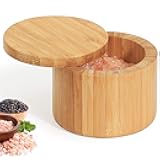 ZTHapwa Salt Cellar with Magnetic Swivel Lid, Rustic Bamboo Salt Box for Kitchen for Seasonings/Spices/Candies, Salt Container for All Kinds of Spices/Nuts/Craft Materials, 8.0 Ounce Capacity (1Cup)
