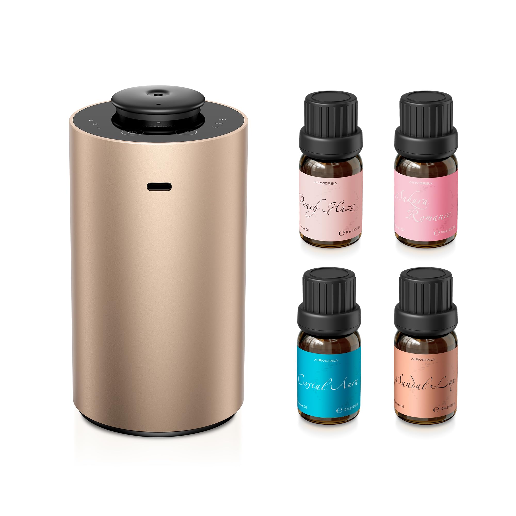 Mini diffuseur sans eau Airversa ANX Titanium Kit01 portable à piles avec 4 huiles de 10 ml