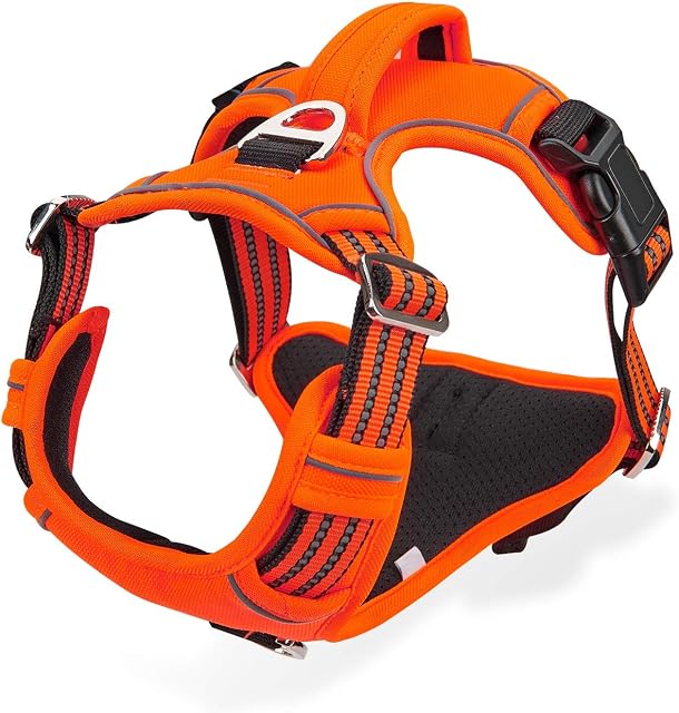 Dog Harness No Pull for Large Medium Dogs, Adjustable Reflective Harness Dog Harness Escape proof Lightweight Breathable Pet Vest Harness medium large dog for Walking Training Orange M