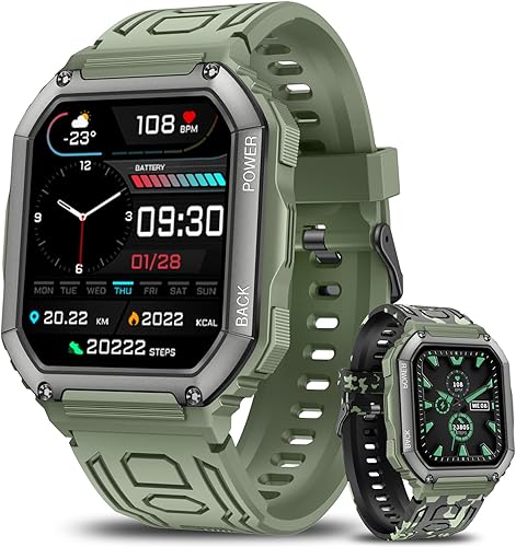 Relojes inteligentes militares para hombres con llamada respuestamarca reloj inteligente táctico para exteriores resistente pantalla grande HD de 18