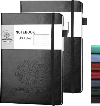 Daofary 2Pack Lined Journal Notebook with Pen HolderA5 Leather Journal Notebooks with 160 Pages 100gsm Thick Paper, Writing Hardcover Notebook for Work Woman Men 8.4 x 5.7 in