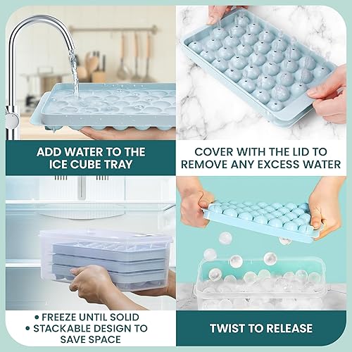 Miniatura 6 de Juego de bandejas redondas para cubitos de hielo, bandeja de hielo esfera, molde redondo para cubitos de hielo de 2 x 33 y 2 x 104 bandejas para