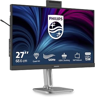 PHILIPS 27B2U4601H 27 Zoll WQHD USB Hub Monitor, 120Hz, IPS Panel, 4ms GtG, Adaptive Sync, Webcam, Höhenverstellung,Lautsprecher,(2560x1440 HDMI 1x 2.1 TMDS DP 1x 1.4) Anthrazit