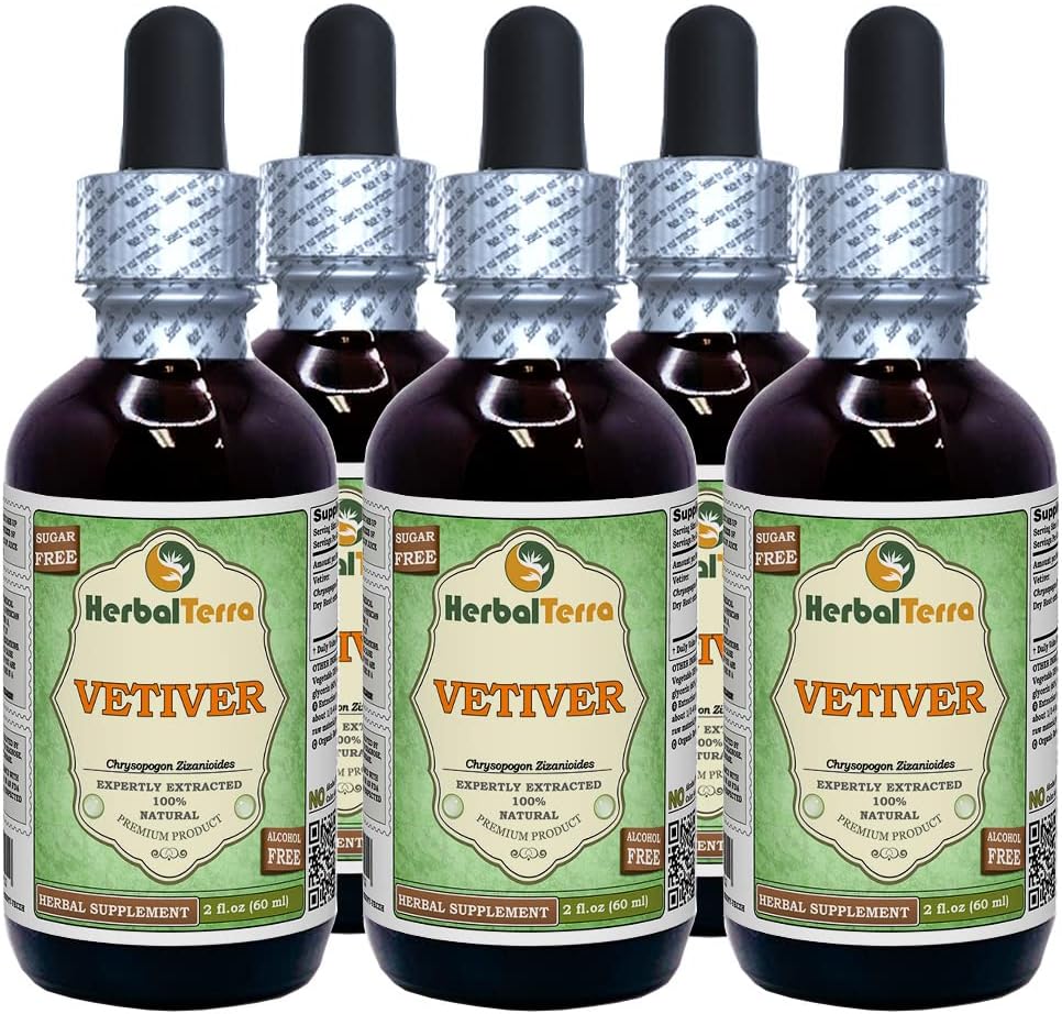 Vetiver (Chrysopogon Zizanioides) Dried Herb Alcohol-Free Liquid Extract (Brand Name: HerbalTerra, Proudly Made in USA) 2x2 oz
