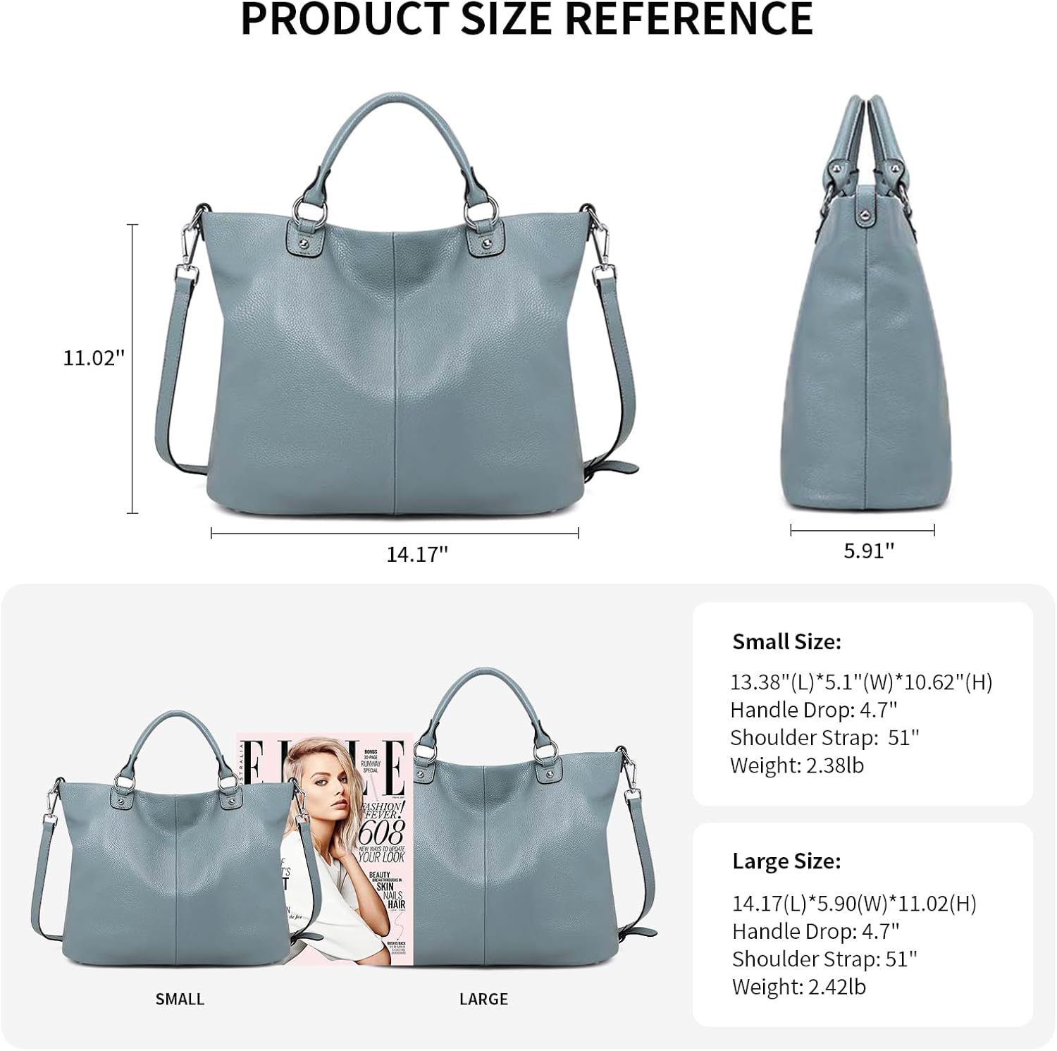 Kattee Women's Soft Leather Tote Bag, Top Satchel Purses and Handbags - Image 3