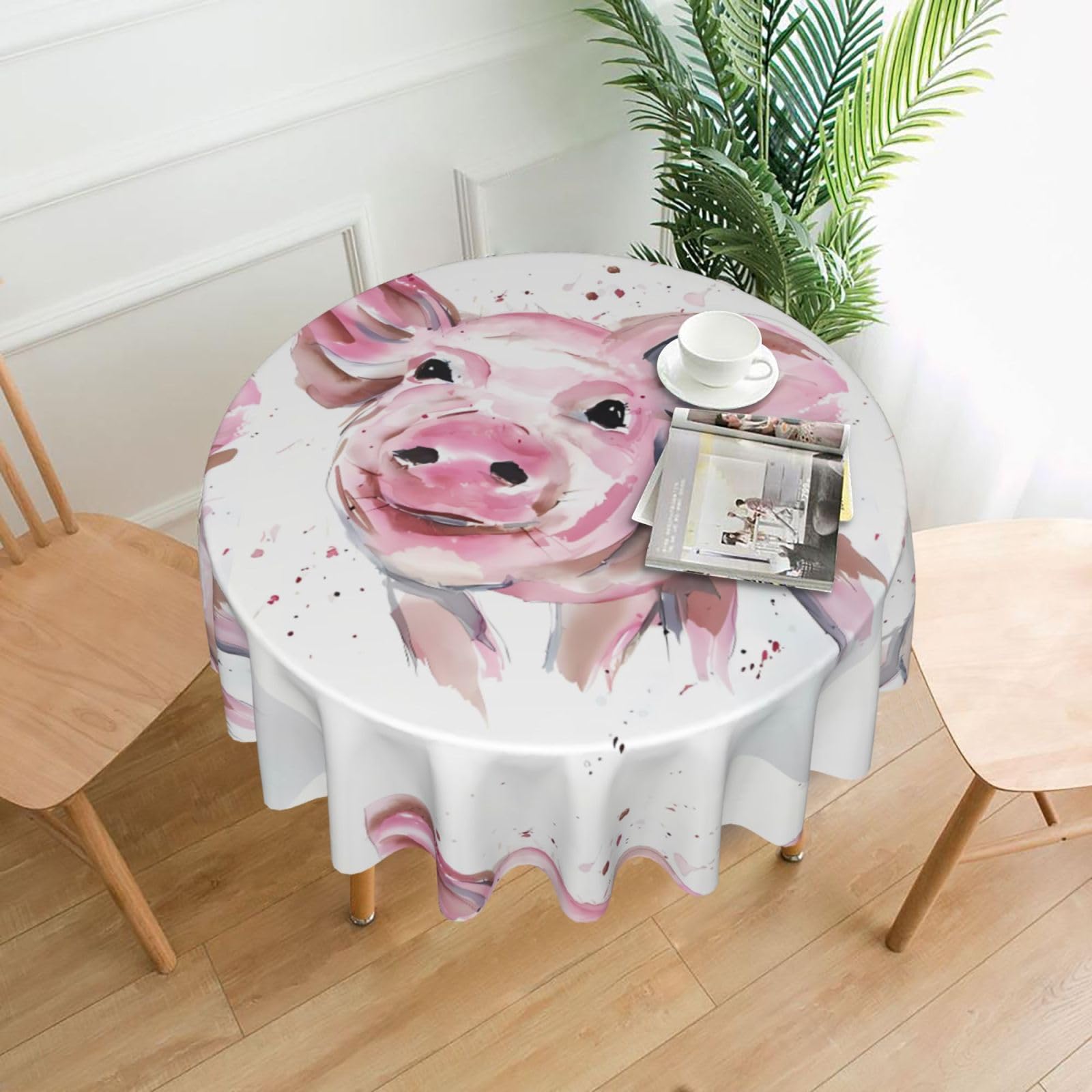WHJSHOP Watercolor pig art Prints Round Decorative Tablecloth 60in – High-Grade Polyester Throw Cover for Dining Table Protection & Elegant Home Decor