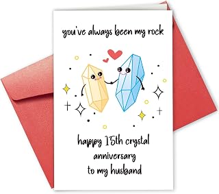 Funny 15th Anniversary Card for Him, 15 Years Married Card for Husband, Cute Crystals Wedding Card, Romantic Wedding Anniversary Card, Love Card, You’re My Rock