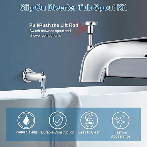 Miniatura 5 de Dreyoo Kit de boquilla de bañera compatible con el estándar estadounidense 8888026.002, boquilla desviadora deslizante con anillo de cubierta de