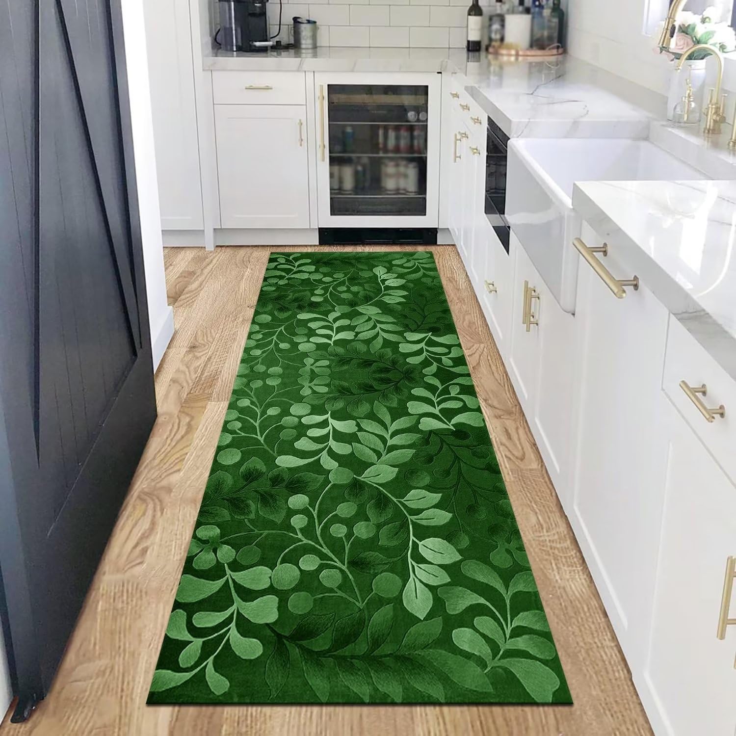 Tappeto Passatoia Lavabile Tropicale Verde Scuro - 70x500 Cm, Antiscivolo, Per Corridoio Ingresso