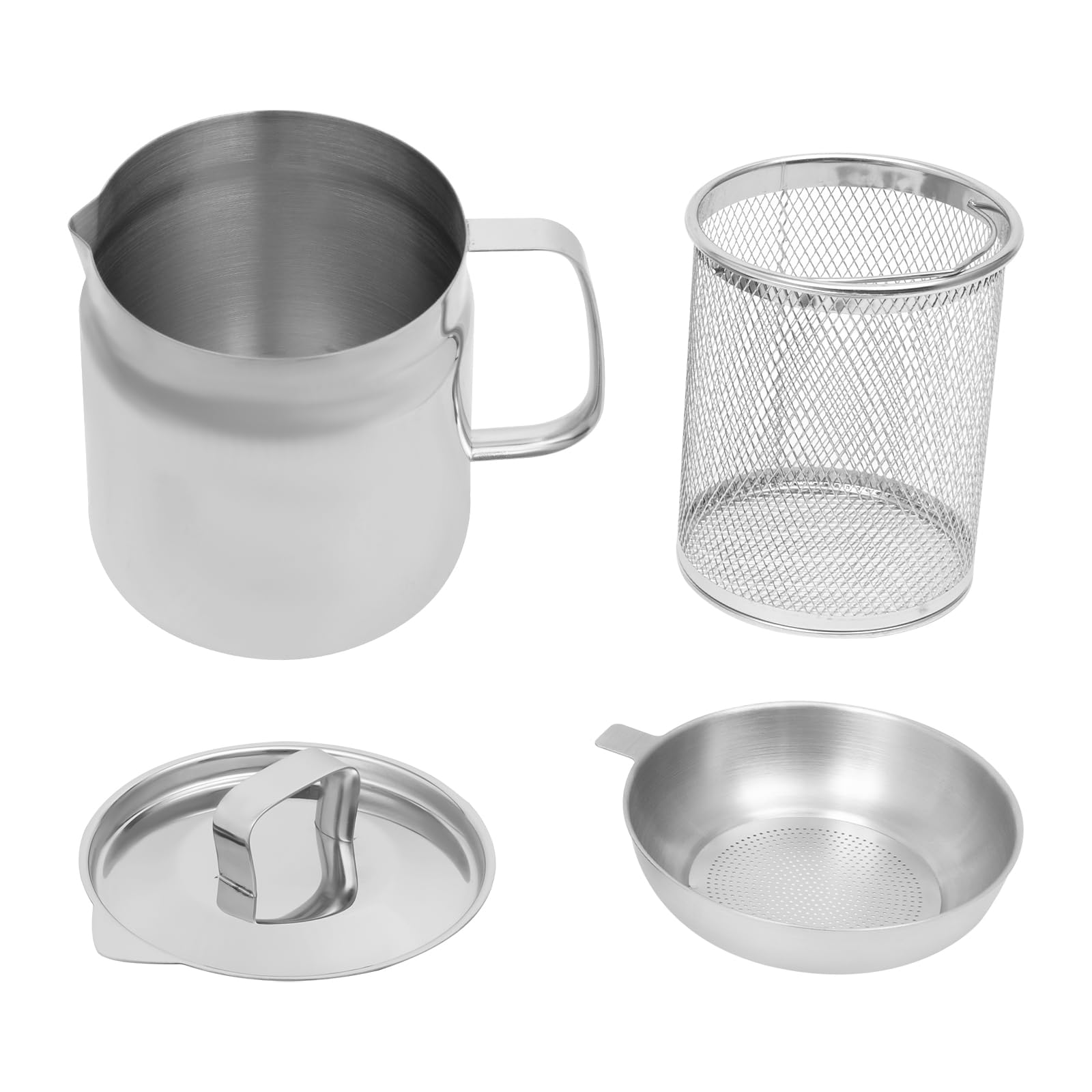 KAPIPALA Vaso per filtro dell'olio in acciaio inox 304, 2 l, con filtro a maglia fine e cestino per friggere, in acciaio inox, per vari forni, filtri e olio da cucina per casa, cucina, ristorante