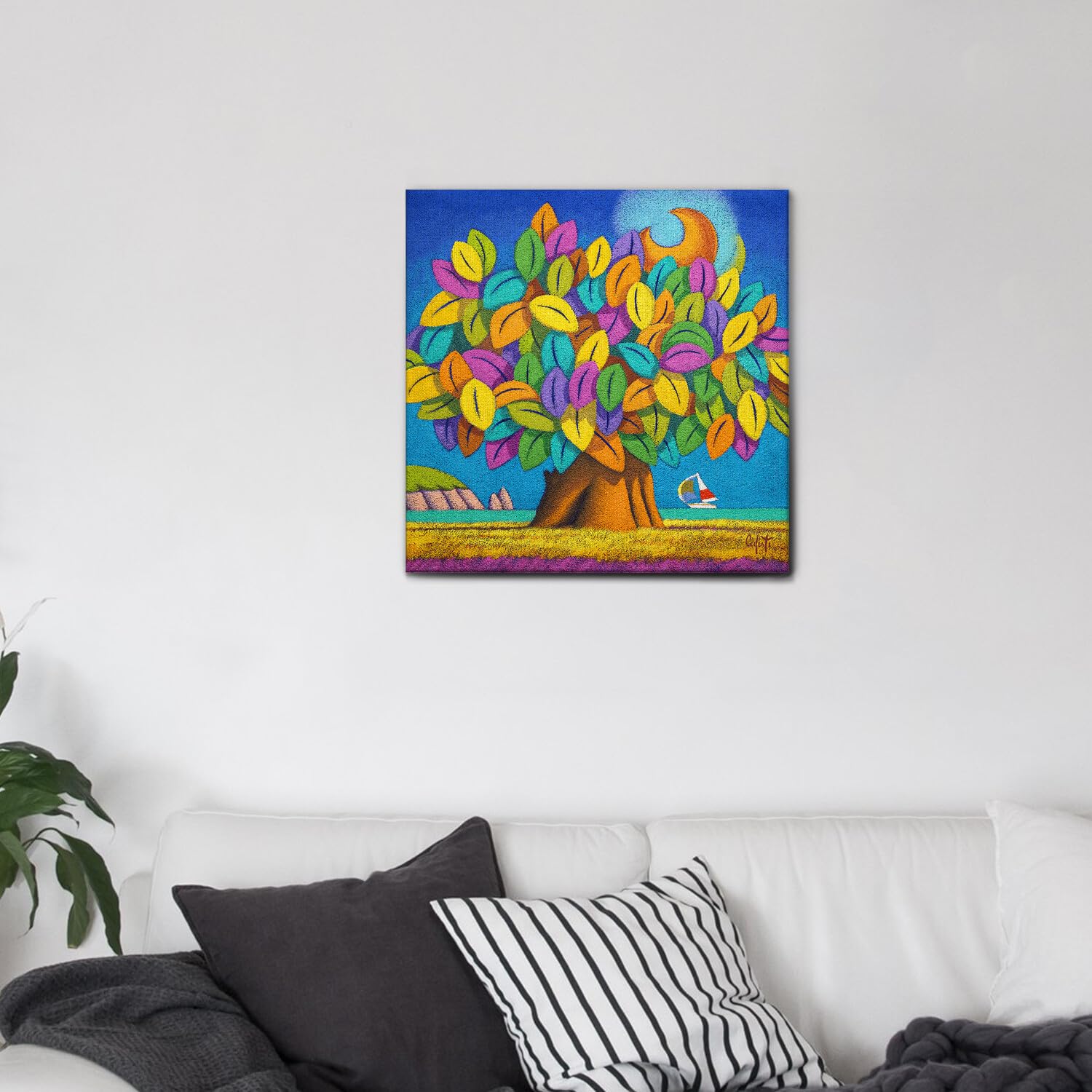Cuadro Moderno La Sagrada Familia En Lienzo Con Marco, Listo Para Colgar, 70x35 Cm, Decoración Hogar