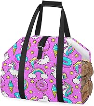 Bonita donut unicórnio arco-íris lenha bolsa de transporte de lenha bolsa de transporte interno animal unicórnios bolsa de armazenamento de lenha rack de lenha de fogo ao ar livre lenha bolsa de transporte com alças