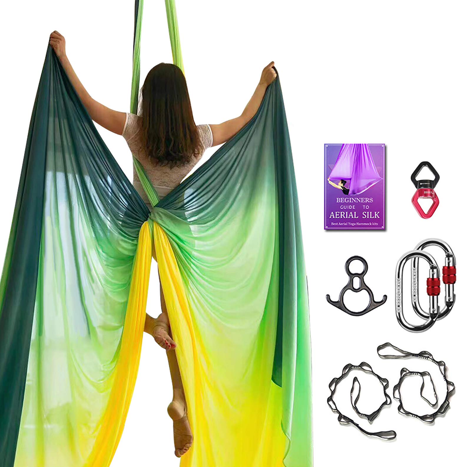 Aerial Silks Deluxe Equipment Set for Aerial Yoga, Aerial Yoga Hammock, Aerial Acrobatic,Circus Arts, Aerial Dance(L:10m W:2.8m） (Gradual Change Yellow)