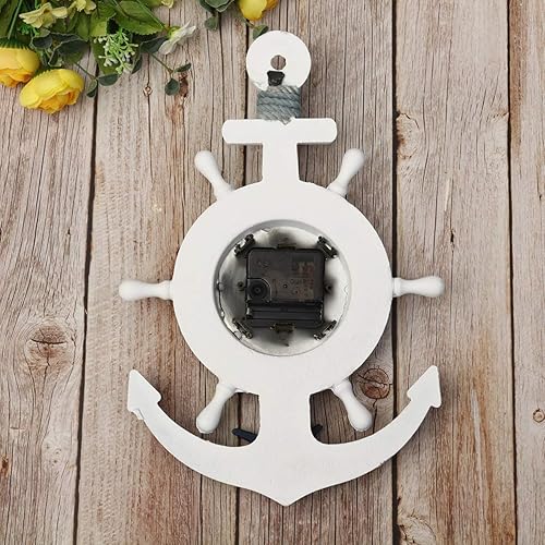 Miniatura 5 de WINOMO Reloj de pared con ancla de barco, estilo mediterráneo, con temática náutica, reloj de pared silencioso, decoración colgante para sala de