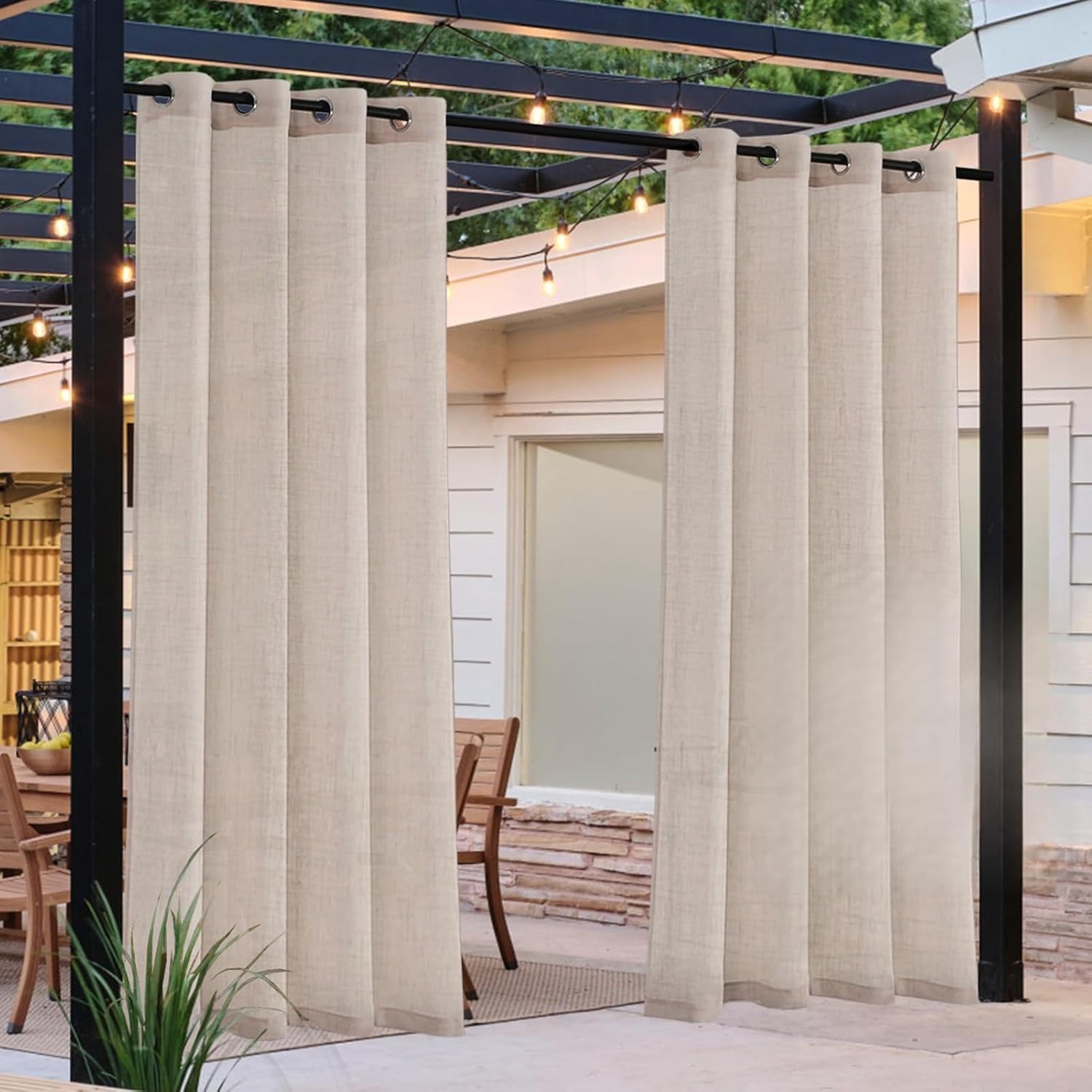 Curtains, Outdoor Curtains, Outdoor Sheer Curtains for Patio Waterproof, for Living Room, Bedroom, Porch, Pergola, Cabana, Backyard (Nature,52'' x 84'')