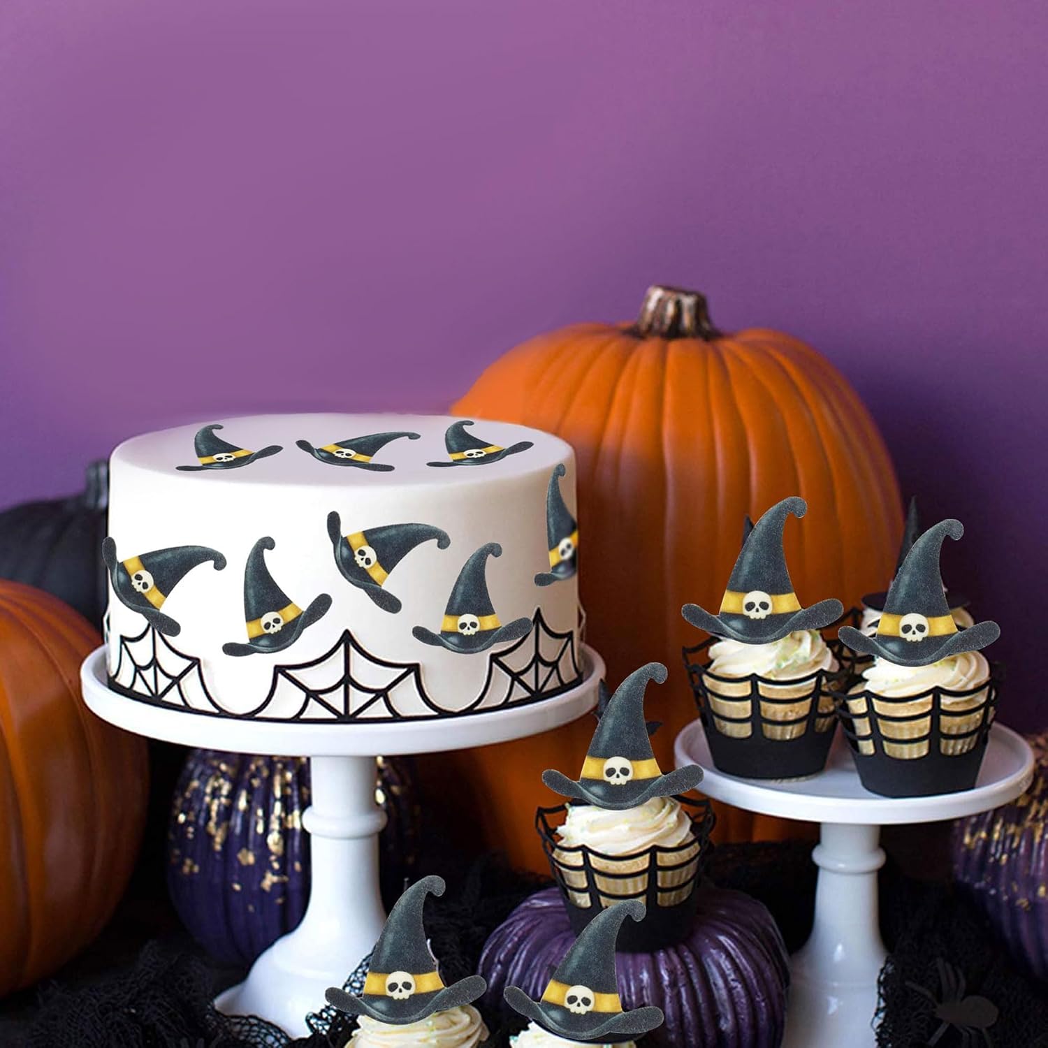 Essbare Hexenhut Cupcake Topper 40 Stück Halloween Kuchen Dekoration