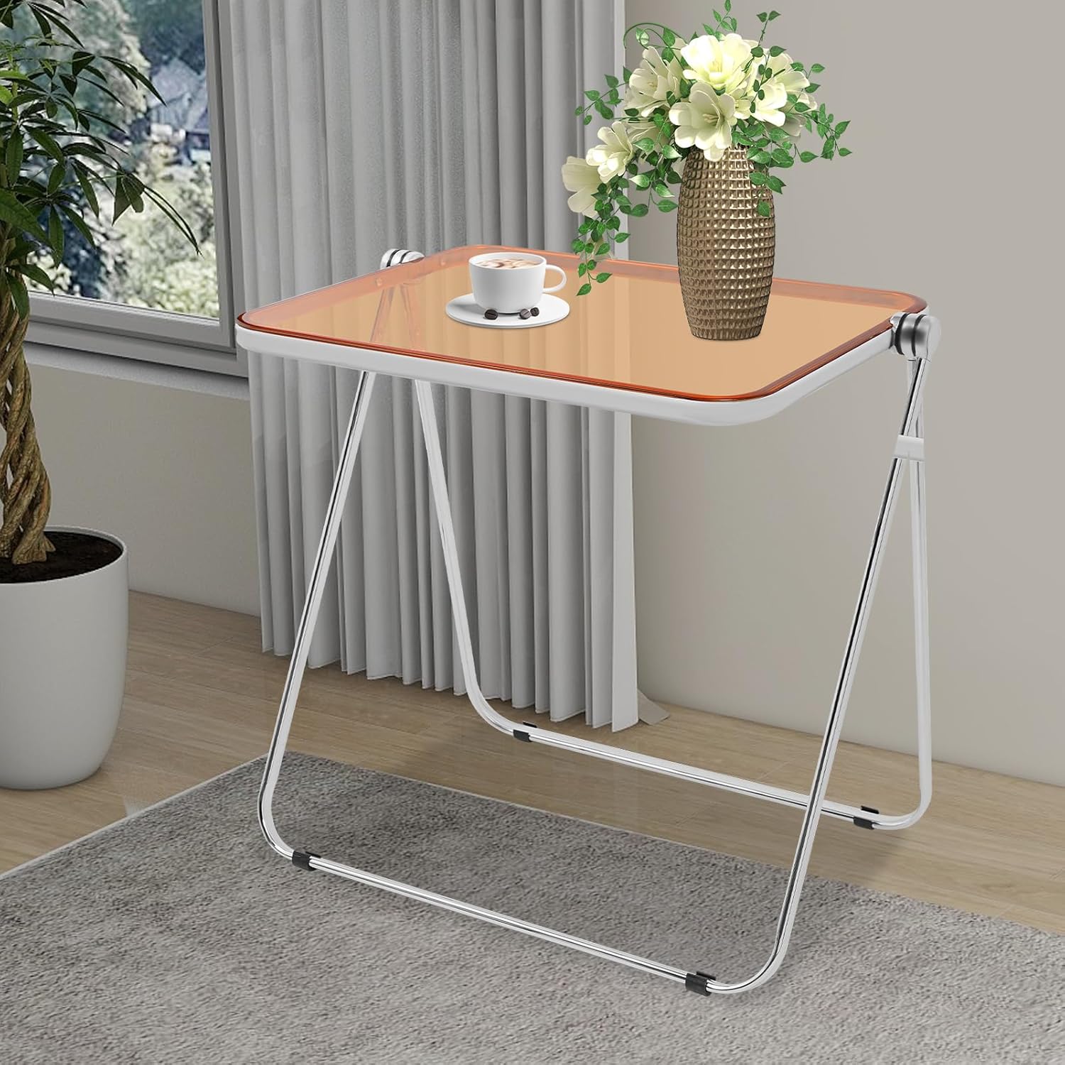 Clear Acrylic Folding Table, No Assembly Required Folding TV Tray Table, 33 lb Weight Capacity Small Computer Desk for Home Office, Mini Desk for Small Spaces