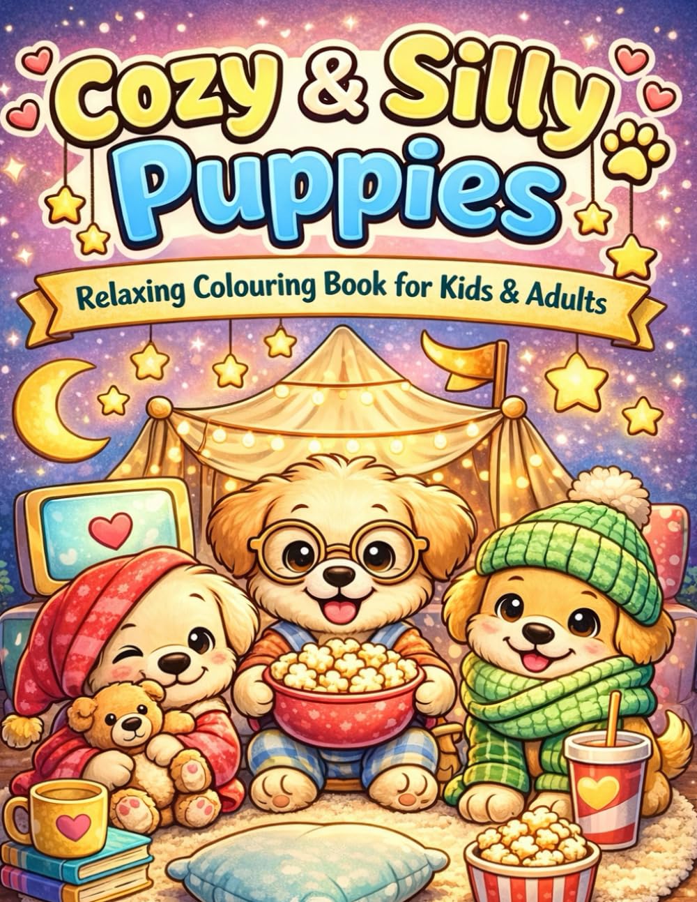 Cozy & Silly Puppies: Relaxing Colouring Book for Kids & Adults. A Cute & Cozy Coloring Book of Adorable Puppies for Kids, Teens & Adults.