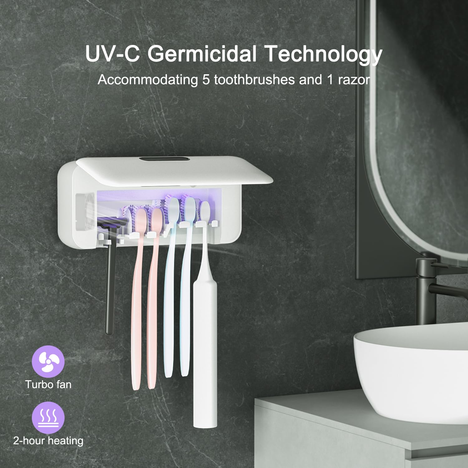 Soporte para cepillo de dientes, funda limpiadora de cepillos de dientes, funda portátil de carga USB con luz U V-C