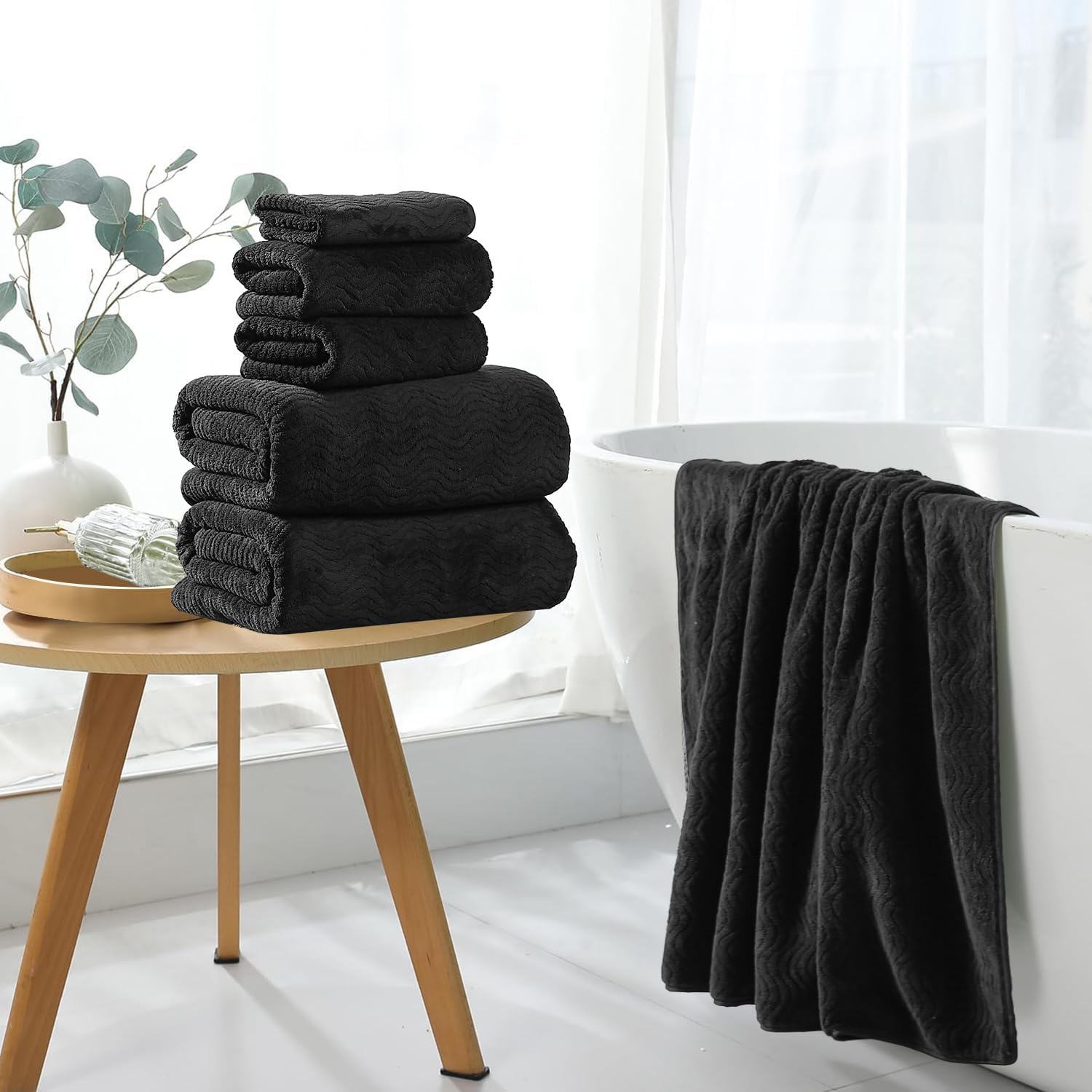 8 Piece Bath Towel Set Black|2 Oversized Large Bath Sheet,2 Hand Towels,4 Washcloths| Ultra Soft Cozy Bath Towel Set for Bathroom Hotel Gym Spa,Highly Absorbent & Quick Dry Bathroom Towel Collections