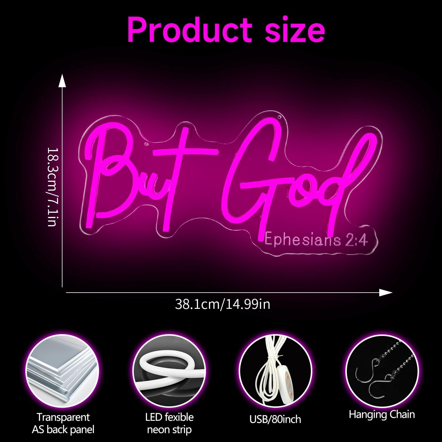 But God Neon Sign for Wall Decor Christian Neon Light Dimmable Pink Light Up Sign Led But God Decoration Art Jesus Lamp
