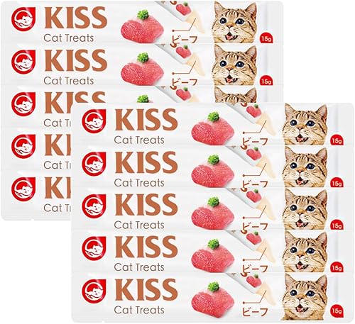 Kiss Complete Nutrition Series Cat Treats, Beef Flavor, Premium Soft Texture, 10 Pieces x 15g, Daily Nutrition for All Cat Breeds